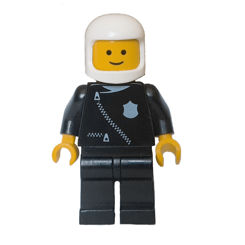 Policier, veste noire avec fermeture éclair, casque blanc (casque 3842a) (Policeman, Black Jacket with Zipper, White Helmet (3842a Helmet))