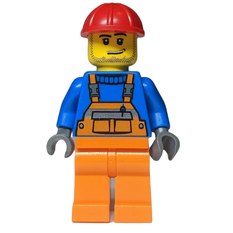 Ouvrier, salopette orange sur pull bleu, casque de chantier rouge (3626b tête) (Worker, Orange Overalls over Blue Sweater, Red Hard Hat (3626b Head))