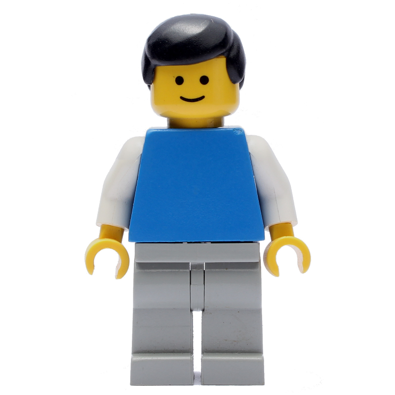 Torse bleu, jambes gris clair, cheveux noirs (Blue Torso, Light Grey Legs, Black Hair)