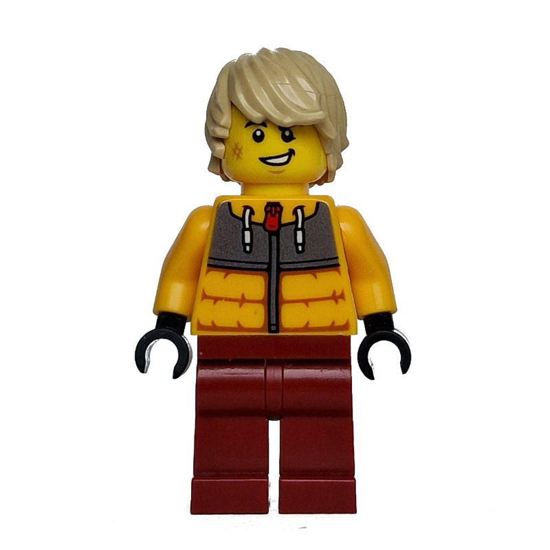 Snowboarder, veste orange clair vif, jambes rouge foncé (Snowboarder, Bright Light Orange Jacket, Dark Red Legs)