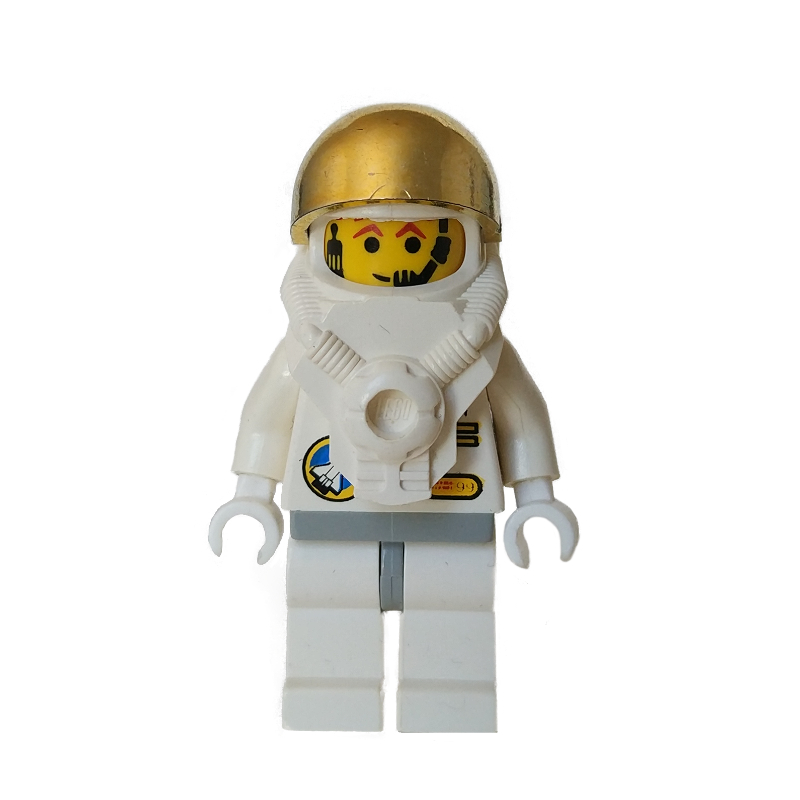Astronaute, blanc, hanches gris clair, casque avec plastron et grande visière en or chromé, micro-casque (Astronaut, White, Light Gray Hips, Helmet with Breastplate and Large Chrome Gold Visor, Headset)