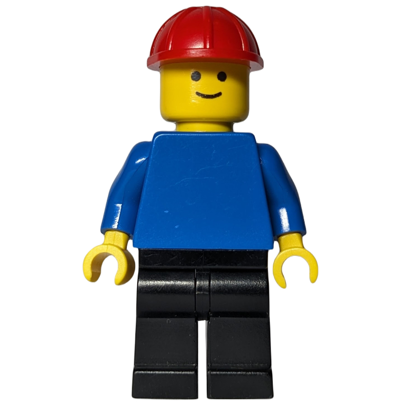 Homme, torse bleu, jambes noires, casque de chantier rouge (Man, Blue Torso, Black Legs, Red Hard Hat)