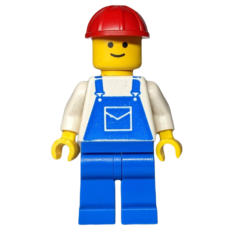 Ouvrier de chantier, salopette bleue, casque de chantier rouge (Construction Worker, Blue Overalls, Red Hard Hat)
