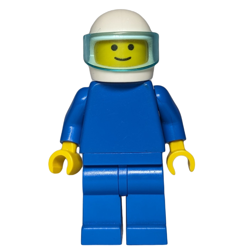 Homme, bleu uni, casque blanc avec visière (Man, Plain Blue, White Helmet with Visor)
