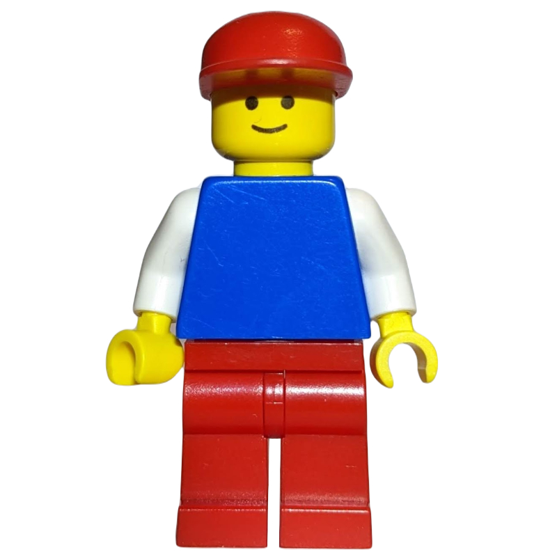 Homme, torse bleu, jambes rouges, casquette rouge (3626a tête) (Man, Blue Torso, Red Legs, Red Cap (3626a Head))