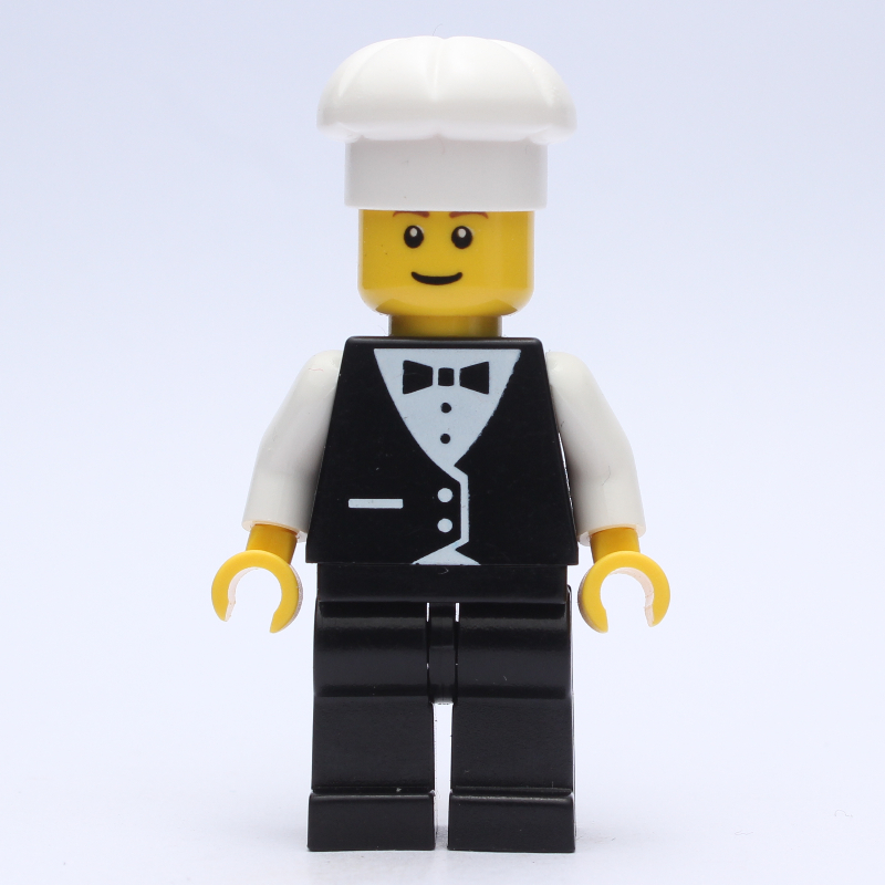Serveur, homme, tenue noire et nœud papillon, chapeau de chef (Waiter, Man, Black Suit and Bow Tie, Chef Hat)
