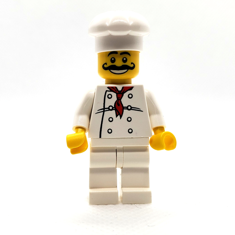 Cuisinier, foulard rouge, jambes blanches, moustache (Chef, Red Neckerchief, White Legs, Moustache)