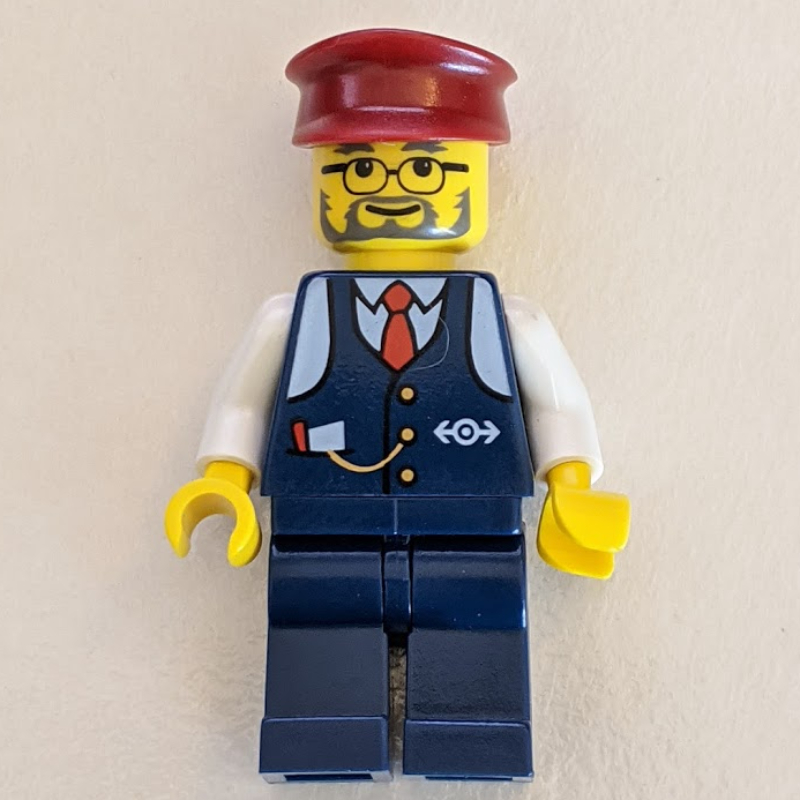 Conducteur - veste bleu foncé, jambes bleu foncé, chapeau rouge foncé, lunettes (Conductor - Dark Blue Jacket, Dark Blue Legs, Dark Red Hat, Glasses)