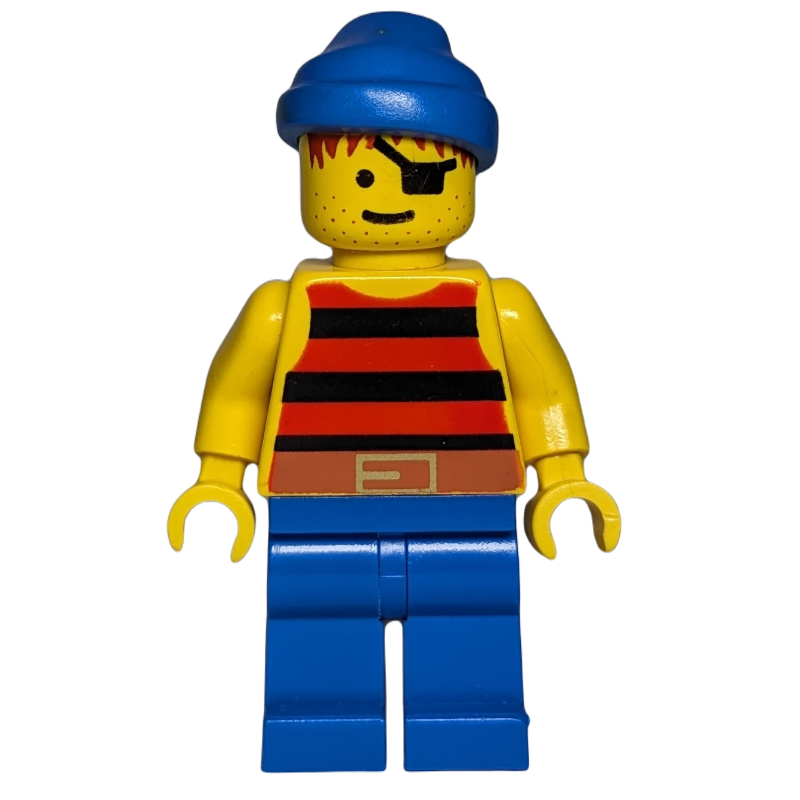 Pirate — rayures rouges et noires, jambes bleues, bandana bleu (Pirate - Red/Black Stripes, Blue Legs, Blue Bandana)