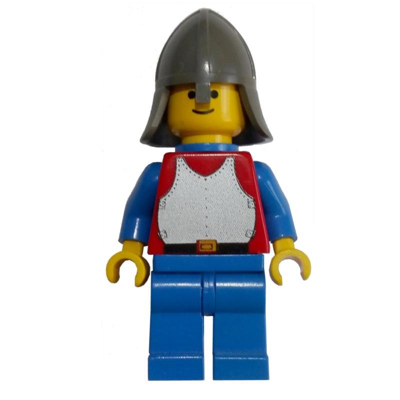 Chevalier (plaque de poitrine sur rouge) - jambes bleues, protège-cou gris foncé, cape en plastique (Knight (Breastplate on Red) - Blue Legs, Dark Gray Neck-Protector, Plastic Cape)