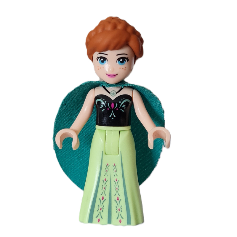 Anna — gilet noir, robe vert jaunâtre, cape turquoise foncé (Anna - Black Vest, Yellowish Green Dress, Dark Turquoise Cape)