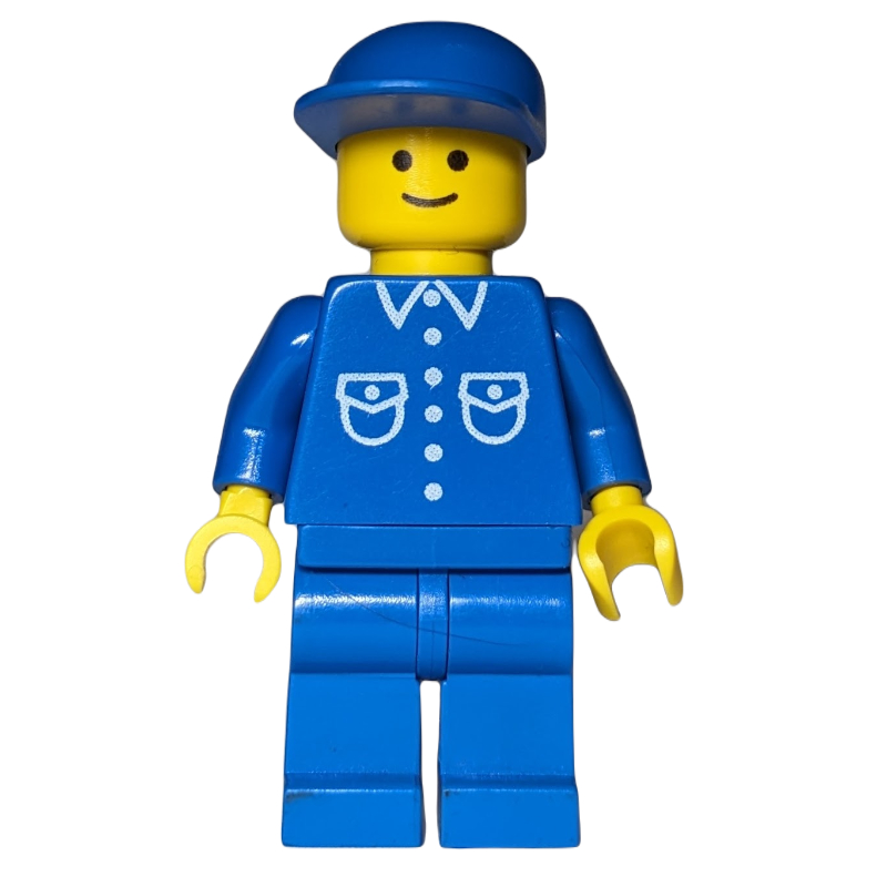 Homme, chemise bleue avec boutons et poches, jambes bleues, casquette bleue (3626b tête) (Man, Blue Shirt with Buttons and Pockets, Blue Legs, Blue Cap (3626b Head))