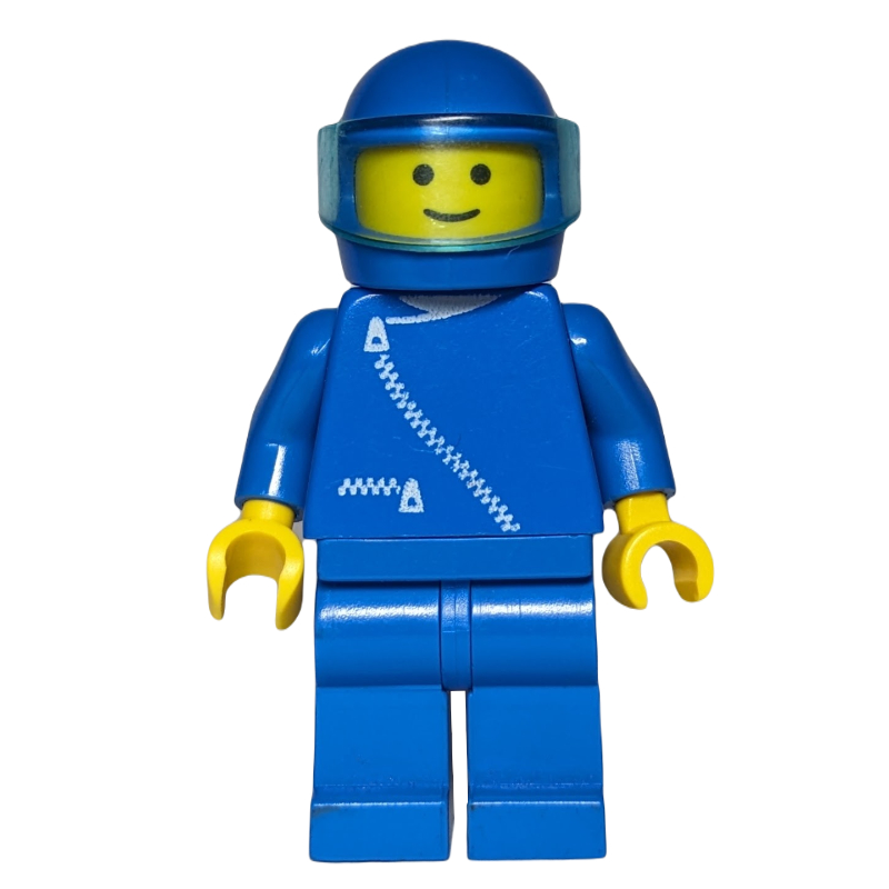 Pilote de course, veste bleue avec fermeture à glissière, casque bleu avec visière (Racer, Blue Jacket with Zipper, Blue Helmet with Visor)