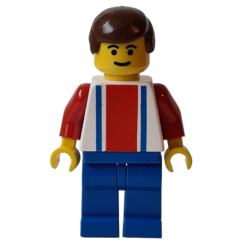 Torse blanc joueur de football avec rayures bleues/rouges, jambes bleues #11 (Soccer Player White Torso with Blue/Red Stripes, Blue Legs #11)