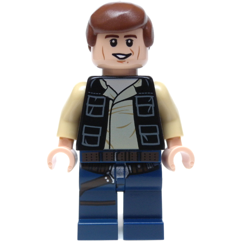 Han Solo, gilet noir, jambes bleu foncé, cheveux lisses, traits sur les joues (Han Solo, Black Vest, Dark Blue Legs, Smooth Hair, Cheek Lines)