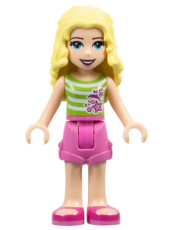 Liza - haut vert citron/blanc, jupe rose foncé (Liza - Lime/White Top, Dark Pink Skirt)