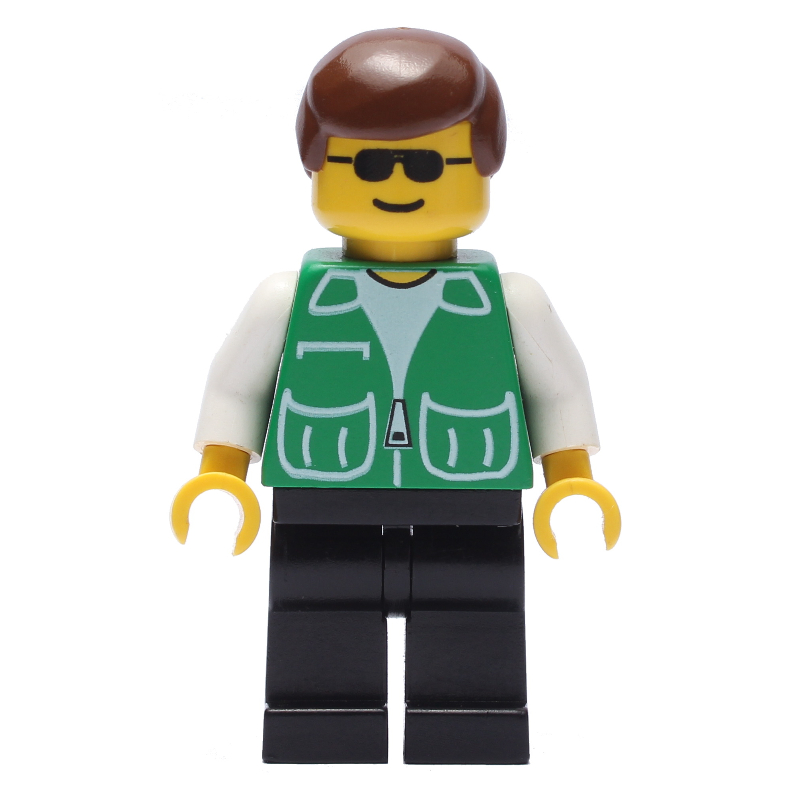 Homme, veste verte, jambes noires, lunettes de soleil (Man, Green Jacket, Black Legs, Sunglasses)