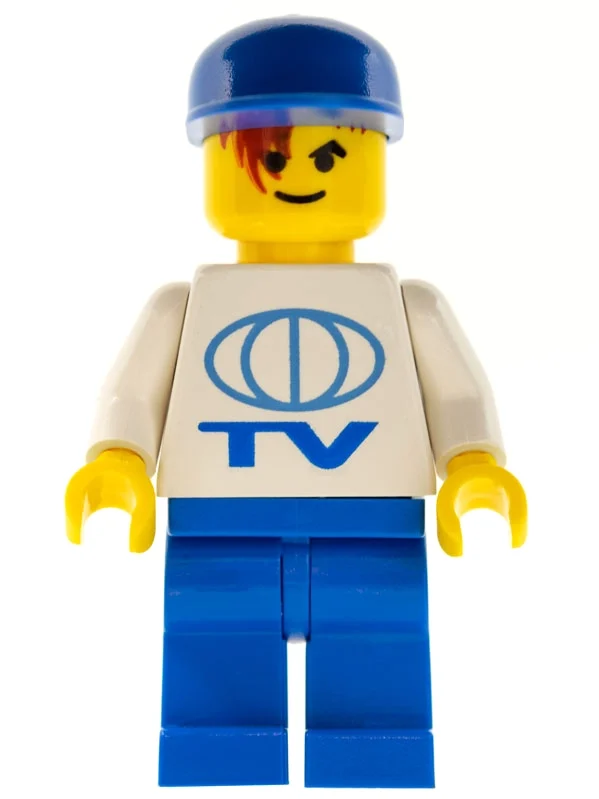 Travailleur de la télévision - torse blanc, jambes bleues, casquette bleue, football (TV Worker - White Torso, Blue Legs, Blue Cap, Soccer)