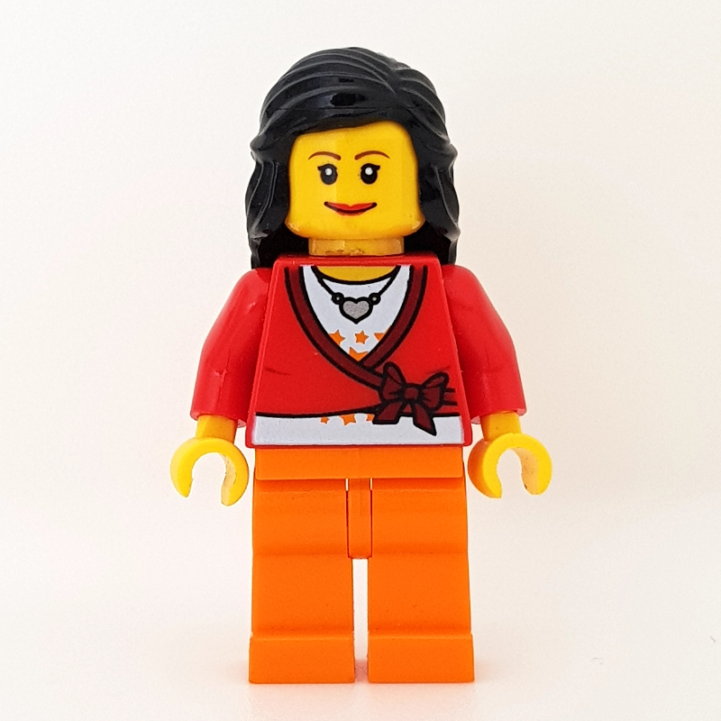 Torse rouge, jambes orange, cheveux noirs (Red Torso, Orange Legs, Black Hair)