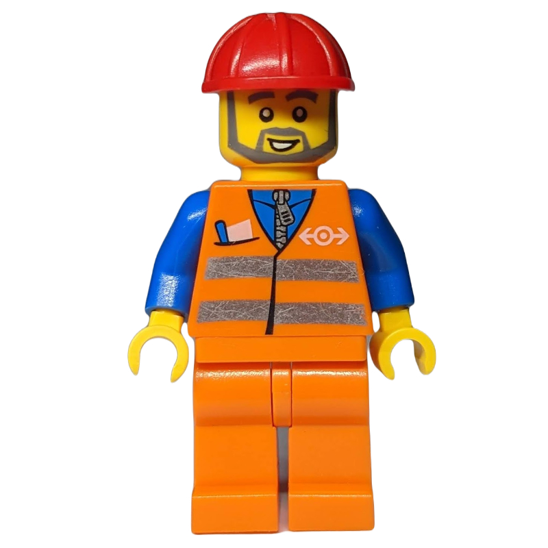 Ouvrier de chantier, gilet de sécurité orange, jambes orange, barbe grise (Construction Worker, Orange Safety vest, Orange Legs, Grey Beard)