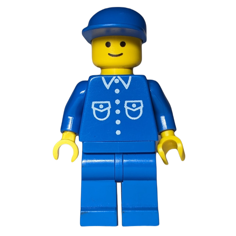 Homme, chemise bleue avec boutons et poches, jambes bleues, casquette bleue (3626a tête) (Man, Blue Shirt with Buttons and Pockets, Blue Legs, Blue Cap (3626a Head))