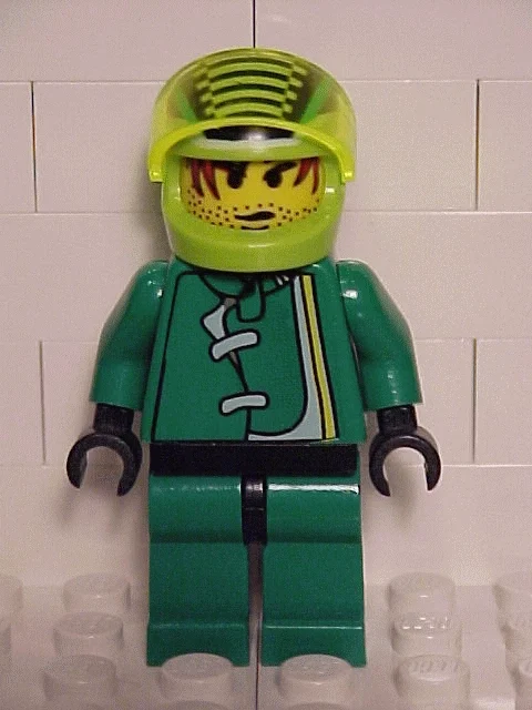 Pilote de course, torse vert, jambes vertes, casque vert citron (Race Driver, Green Torso, Green Legs, Lime Helmet)