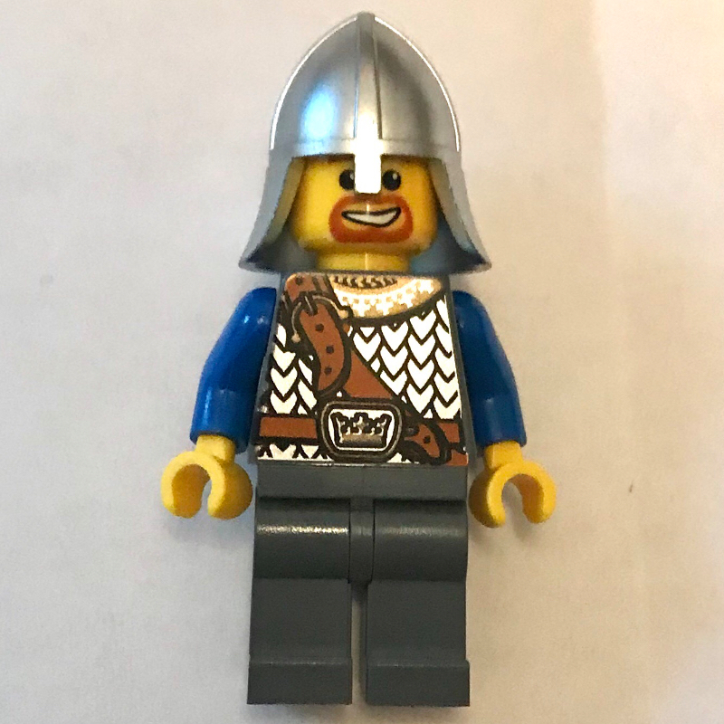 Chevalier - torse bleu, jambes gris bleuté foncé, casque argent métallisé (Knight - Blue Torso, Dark Bluish Grey legs, Metallic Silver Helmet)