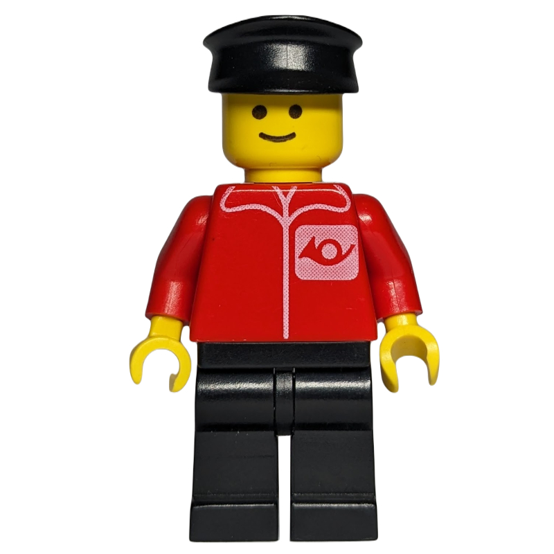 Postier, chemise rouge avec logo en corne, jambes noires, chapeau noir (3626a tête) (Postal Worker, Red Shirt with Horn Logo, Black Legs, Black Hat (3626a Head))