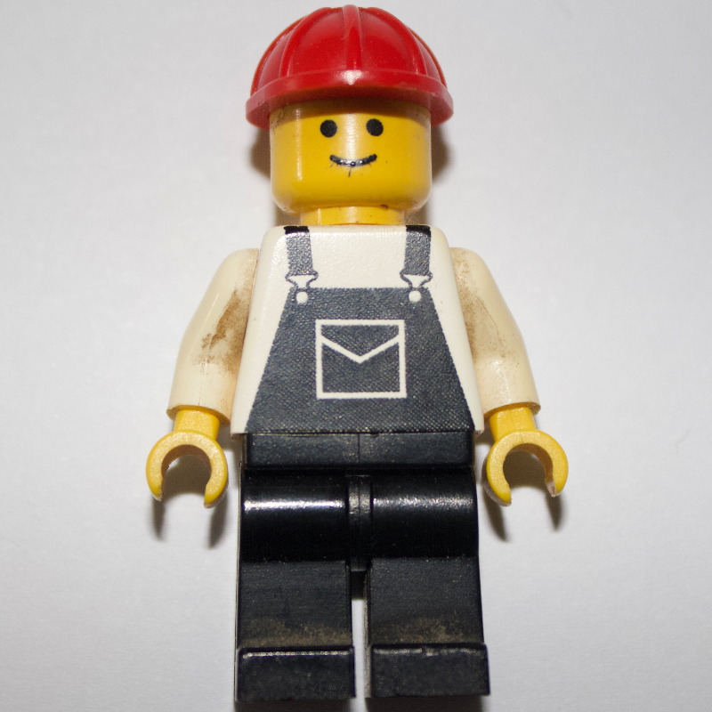 Homme, salopette noire, chapeau rouge (3626a tête) (Man, Black Overalls, Red Hard Hat (3626a Head))