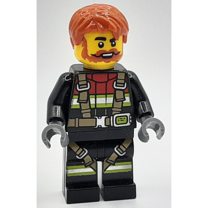 Pompier, tenue de pompier noire, cheveux orange foncé, barbe (Firefighter, Black Fire Suit, Dark Orange Hair, Beard)