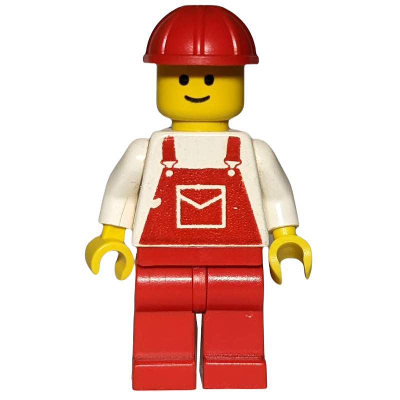 Homme, salopette rouge, casque de chantier rouge (3626b tête) (Man, Red Overalls, Red Hard Hat (3626b Head))