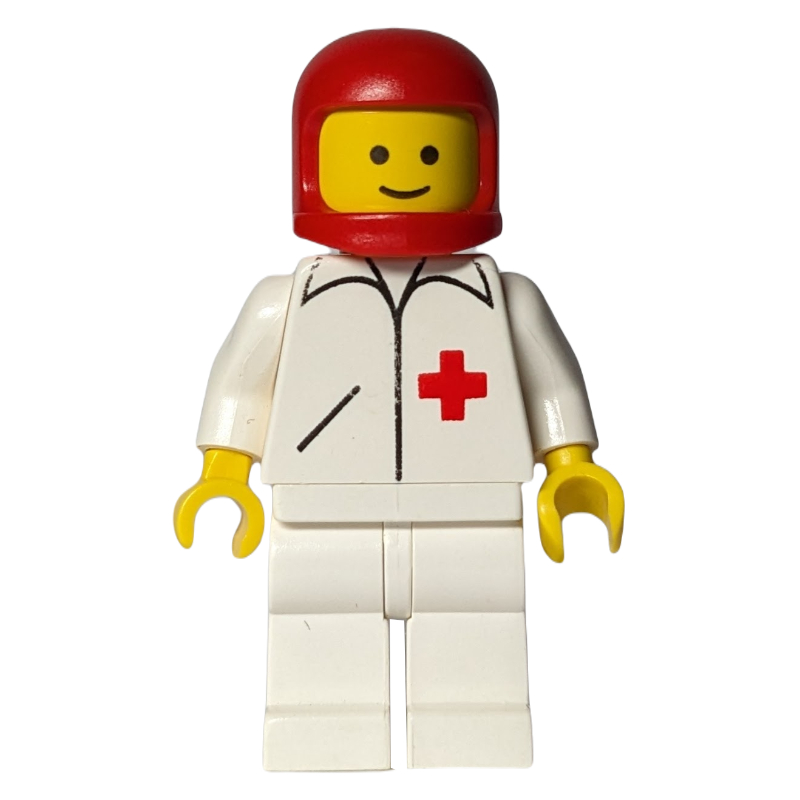 Médecin, veste blanche avec croix rouge, jambes blanches, casque rouge (Doctor, White Jacket with Red Cross, White Legs, Red Helmet)