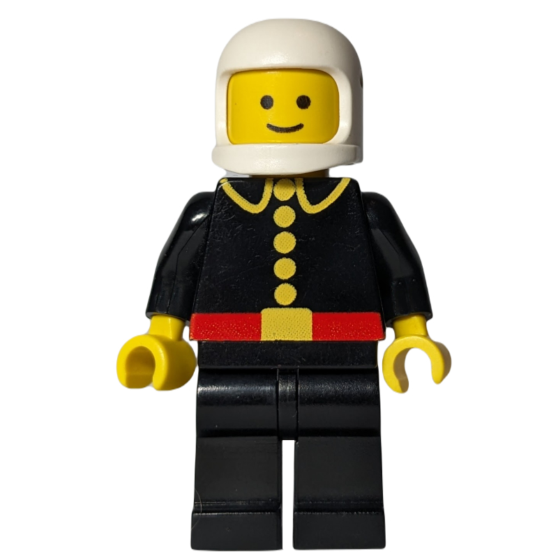 Pompier, classique, veste de pompier noire avec ceinture rouge et boutons, casque blanc (casque 3842a) (Fireman, Classic, Black Fire Jacket with Red Belt and Buttons, White Helmet (3842a Helmet))