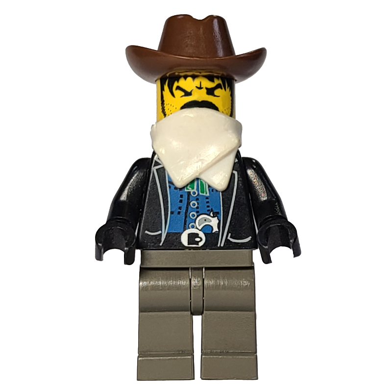 Bandit — western, veste noire, mouchoir blanc, chapeau brun (Bandit - Western, Black Jacket, White Handkerchief, Brown Hat)