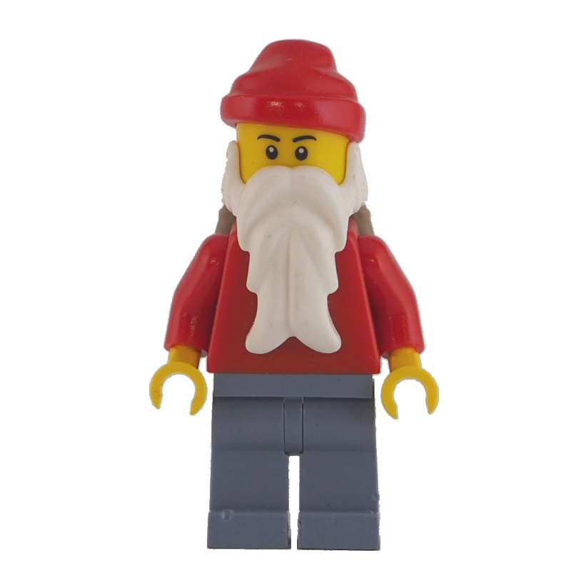 Père Noël, rouge uni avec des jambes gris bleuté foncé, et panier arrière (Santa, Plain Red with Dark Bluish Gray Legs, and Back Basket)