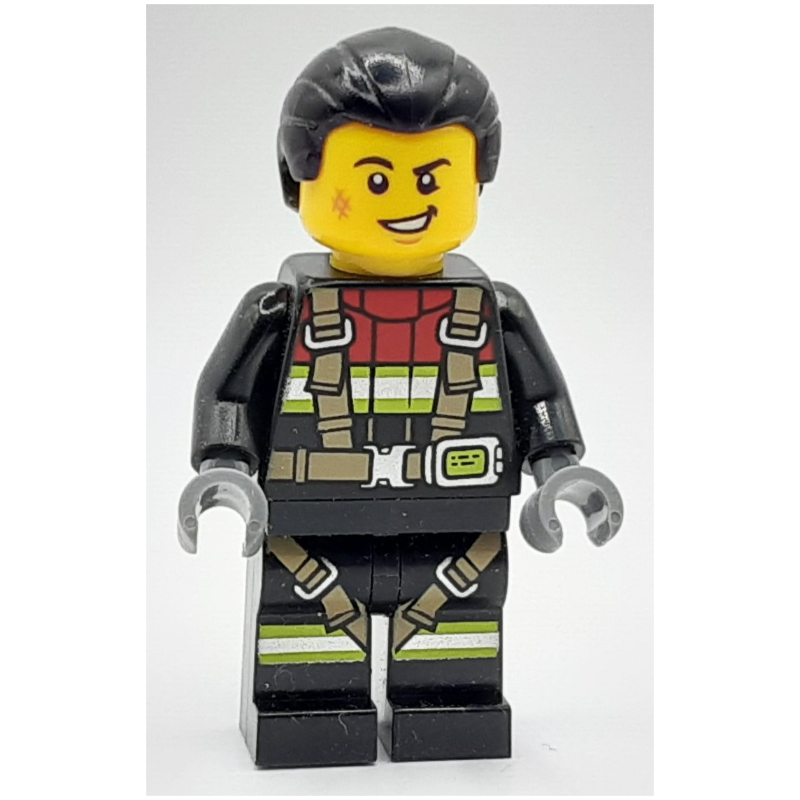Pompier, tenue de pompier noire, cheveux noirs (Firefighter, Black Fire Suit, Black Hair)