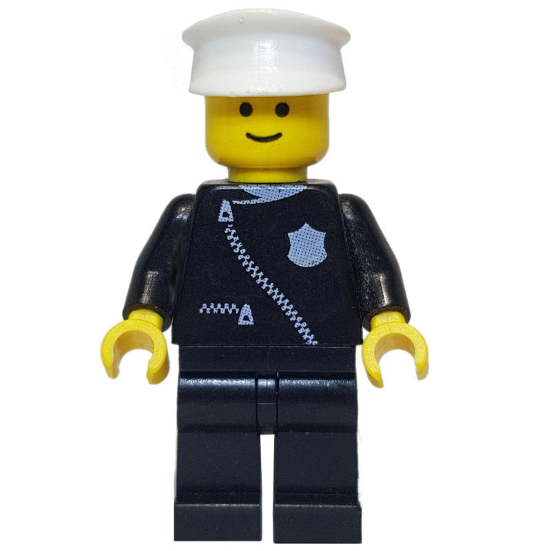 Policier avec veste à fermeture éclair, chapeau blanc (Policeman with Zipper Jacket, White Hat)