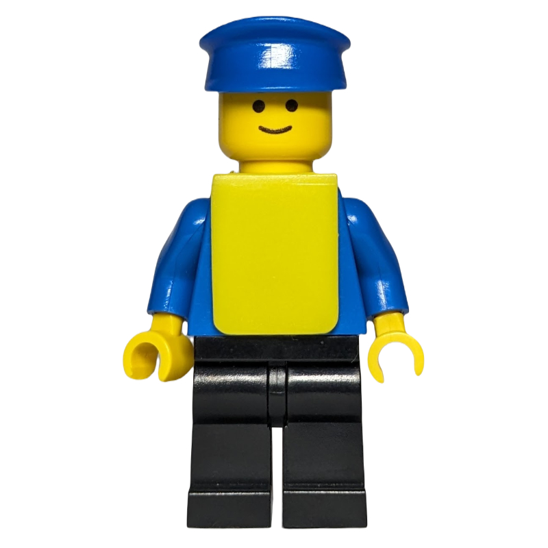 Homme, torse bleu sans motif, jambes noires, chapeau bleu, gilet jaune (Man, Plain Blue Torso, Black Legs, Blue Hat, Yellow Vest)
