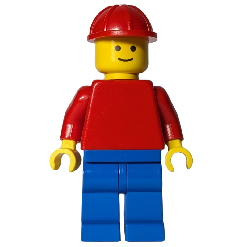 Homme, torse rouge, jambes bleues, casque de chantier rouge (Man, Red Torso, Blue Legs, Red Hard Hat)