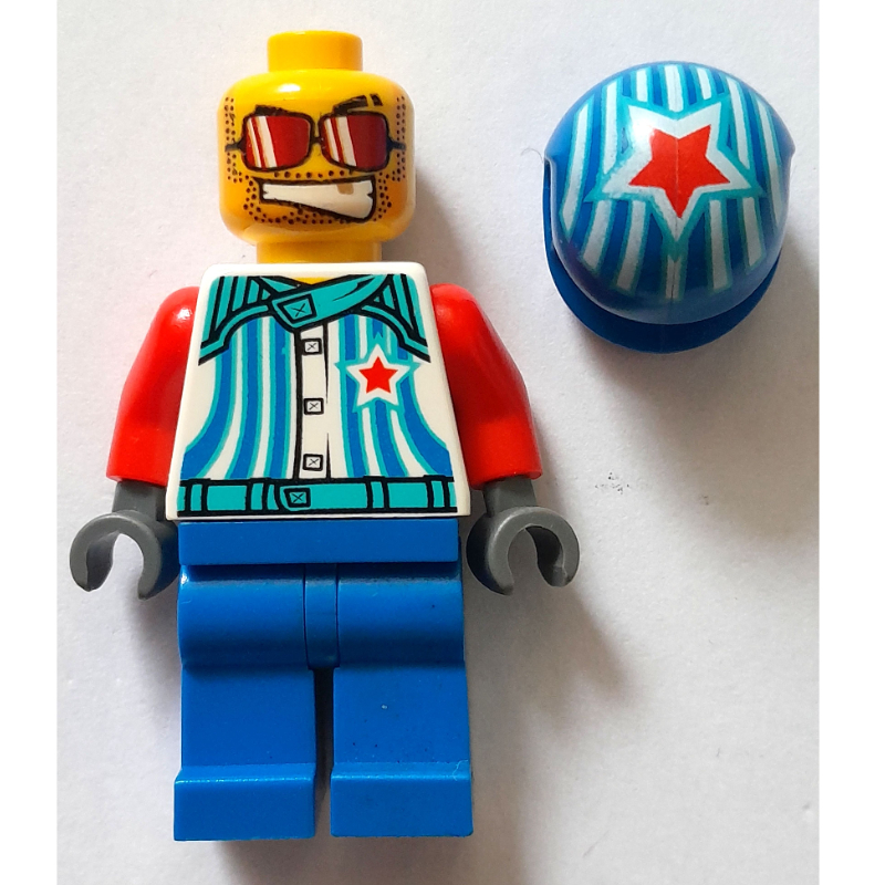Pilote de course, torse blanc, jambes bleues, casque bleu (Race Driver, White Torso, Blue Legs, Blue Helmet)
