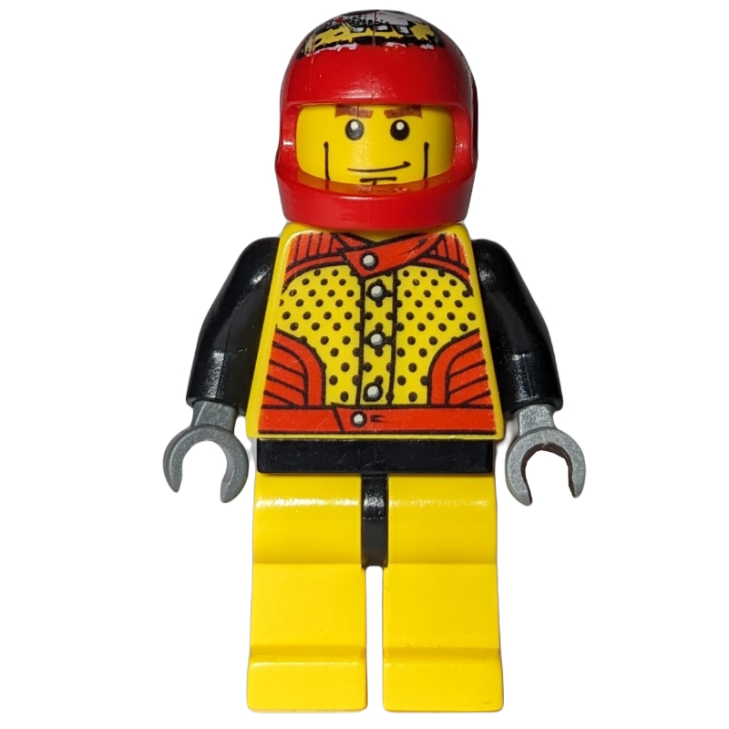 Pilote de course, torse jaune, jambes jaunes, casque rouge (Race Driver, Yellow Torso, Yellow Legs, Red Helmet)