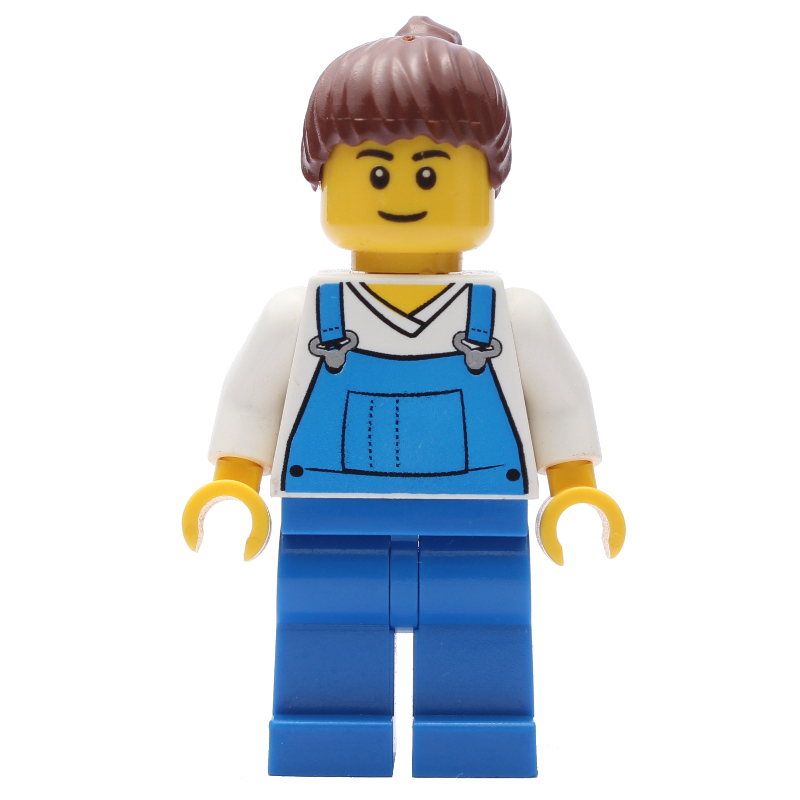 Torse blanc, salopette bleue, cheveux brun rougeâtre (White Torso, Blue Overall, Reddish Brown Hair)