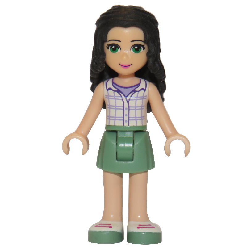 Emma — haut à carreaux blanc, jupe vert sable (Emma - White Plaid Top, Sand Green Skirt)