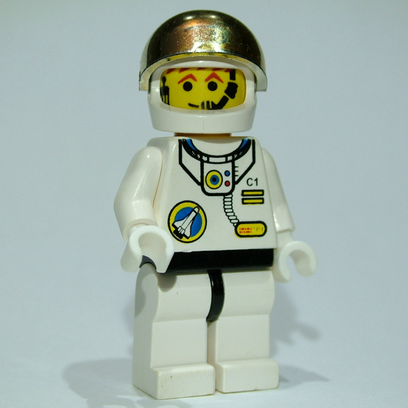 Astronaute, blanc, hanches noires, casque avec grande visière en or chromé, micro-casque (Astronaut, White, Black Hips, Helmet with Large Chrome Gold Visor, Headset)