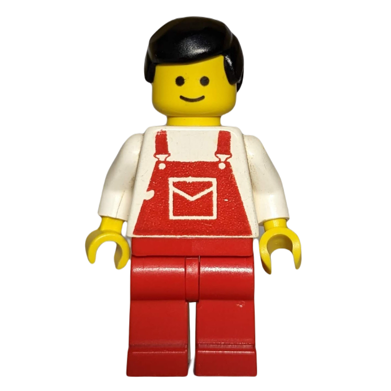 Homme, salopette rouge, cheveux noirs (3626b tête) (Man, Red Overalls, Black Hair (3626b Head))