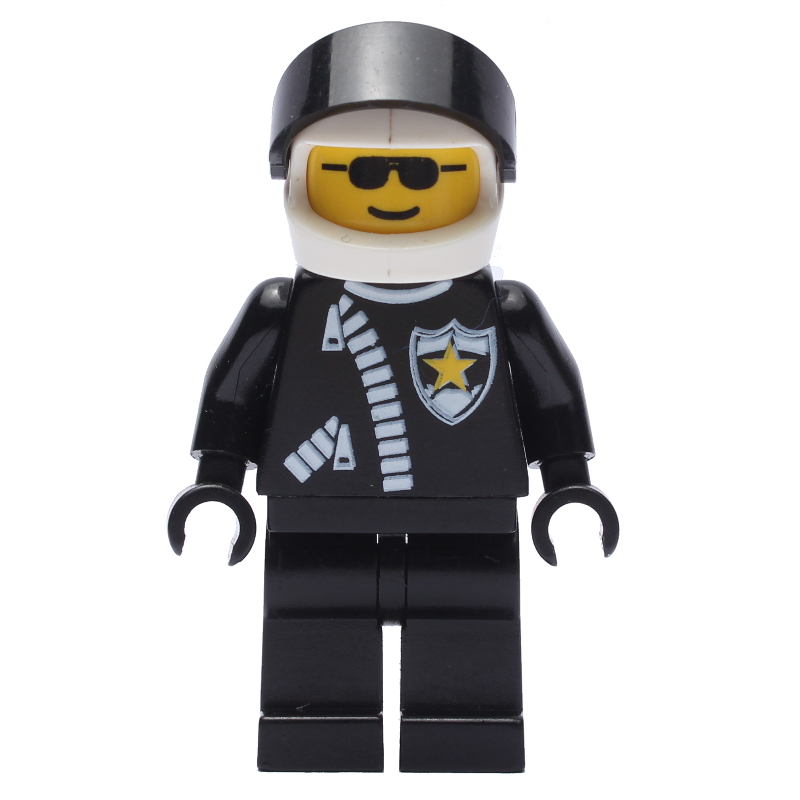Policier avec veste à glissière et casque avec visière noire (Policeman with Zipper Jacket and Helmet with Black Visor)