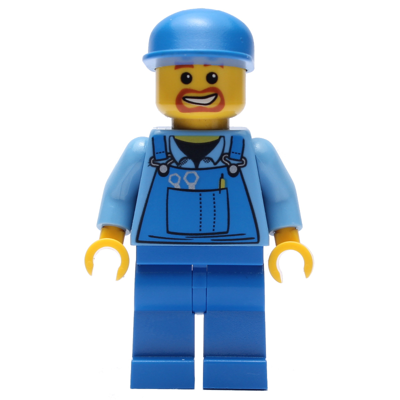 Ouvrier de construction, salopette bleue sur chemise bleue moyenne, casquette bleue, bouc (Construction Worker, Blue Overalls over Medium Blue Shirt, Blue Cap, Goatee Beard)