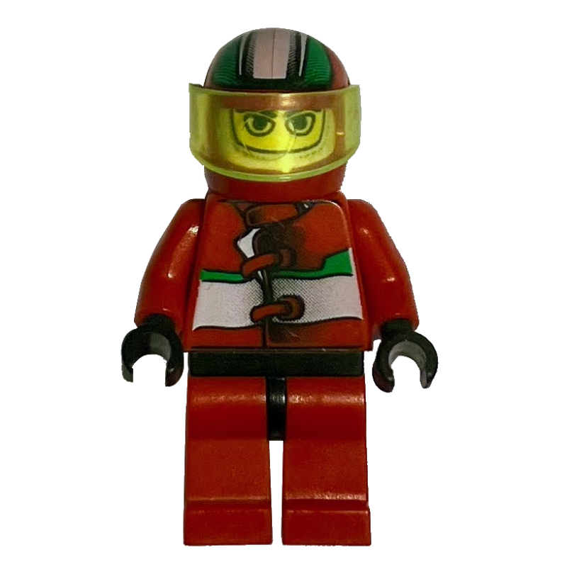 Pilote de course, torse rouge, jambes rouges, casque noir, monstre de la jungle (Race Driver, Red Torso, Red Legs, Black Helmet, Jungle Monster)