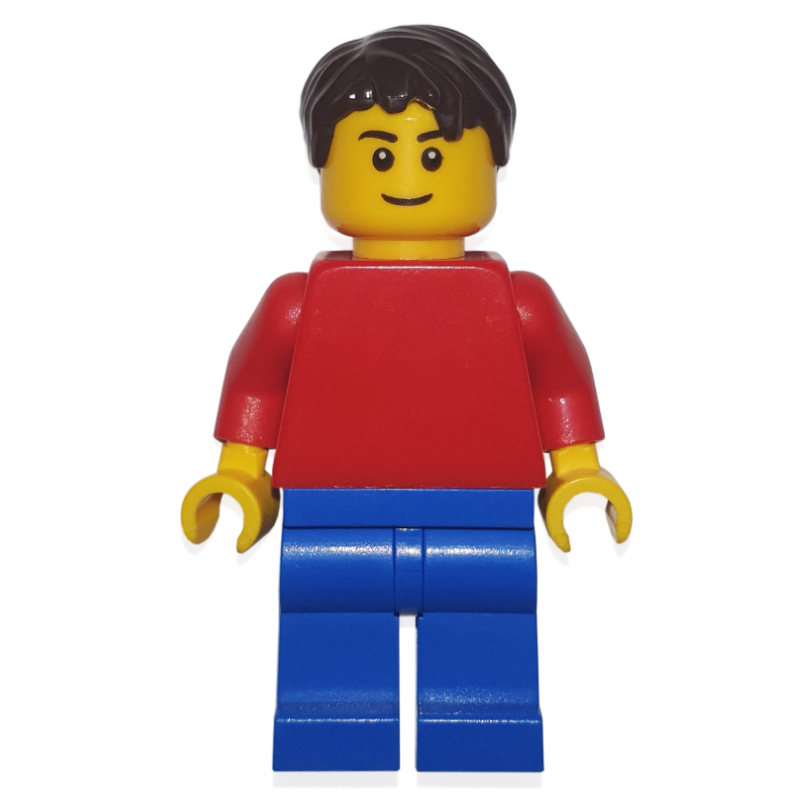 Homme - torse rouge, jambes bleues, cheveux brun rougeâtre (Man - Red Torso, Blue Legs, Reddish Brown Hair)