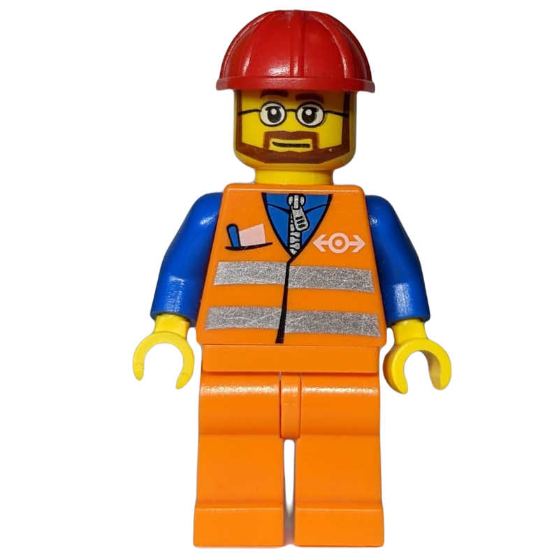 Travailleur - gilet de sécurité orange, jambes orange, casque rouge, barbe, lunettes (Worker - Orange Safety Vest, orange  Legs, Red Helmet, beard, Glasses)
